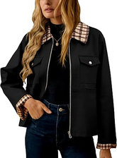 Womens Plaid Casual Barn Jacket 2026 Long Sleeve Zip Up Spring Outfits With Pockets