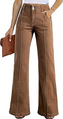 Womens Wide Leg Jeans Casual Baggy High Waisted Stretch Denim Pants