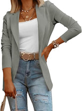 Womens Casual Long Sleeve Blazers Solid Color Knit Blazer Work Office Open Front Blazer Jacket