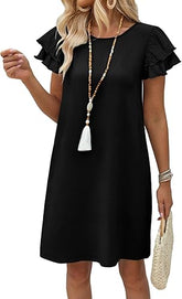 Womens Summer Dresses 2026 Ruffle Sleeve Round Neck Loose Swing Sundresses with Pockets