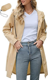 Long Packable Rain Jacket Women Waterproof - Raincoat for Women Rain Coat with Hood Lightweight Outdoor Windbreaker