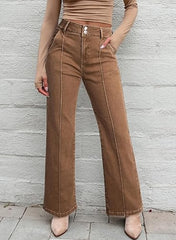 Womens Wide Leg Jeans Casual Baggy High Waisted Stretch Denim Pants