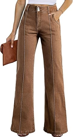 Womens Wide Leg Jeans Casual Baggy High Waisted Stretch Denim Pants