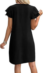 Womens Summer Dresses 2026 Ruffle Sleeve Round Neck Loose Swing Sundresses with Pockets