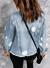 Womens Boyfriend Washed Crop Denim Jean Jacket Coat