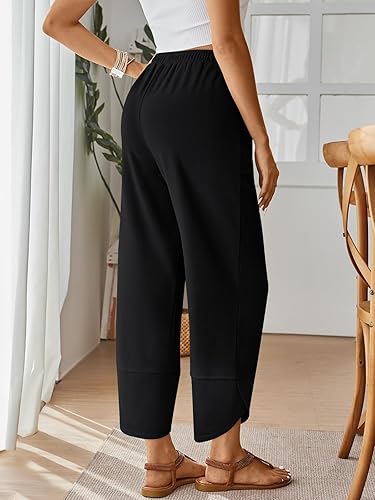 Women's Wide Leg Pants Boho Summer Capri Palazzo Harem Casual Barrel Sweatpants Baggy Slacks with Pockets