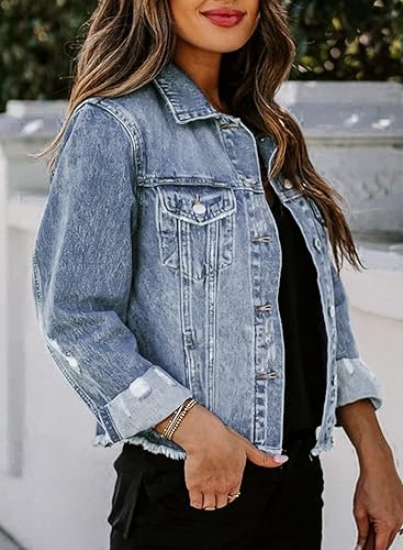 Womens Boyfriend Washed Crop Denim Jean Jacket Coat