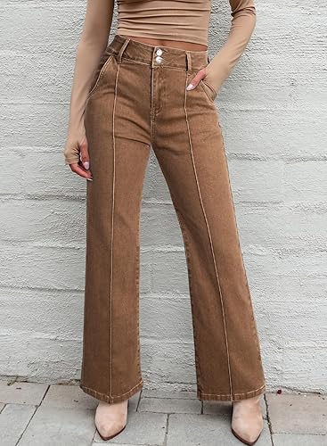 Womens Wide Leg Jeans Casual Baggy High Waisted Stretch Denim Pants